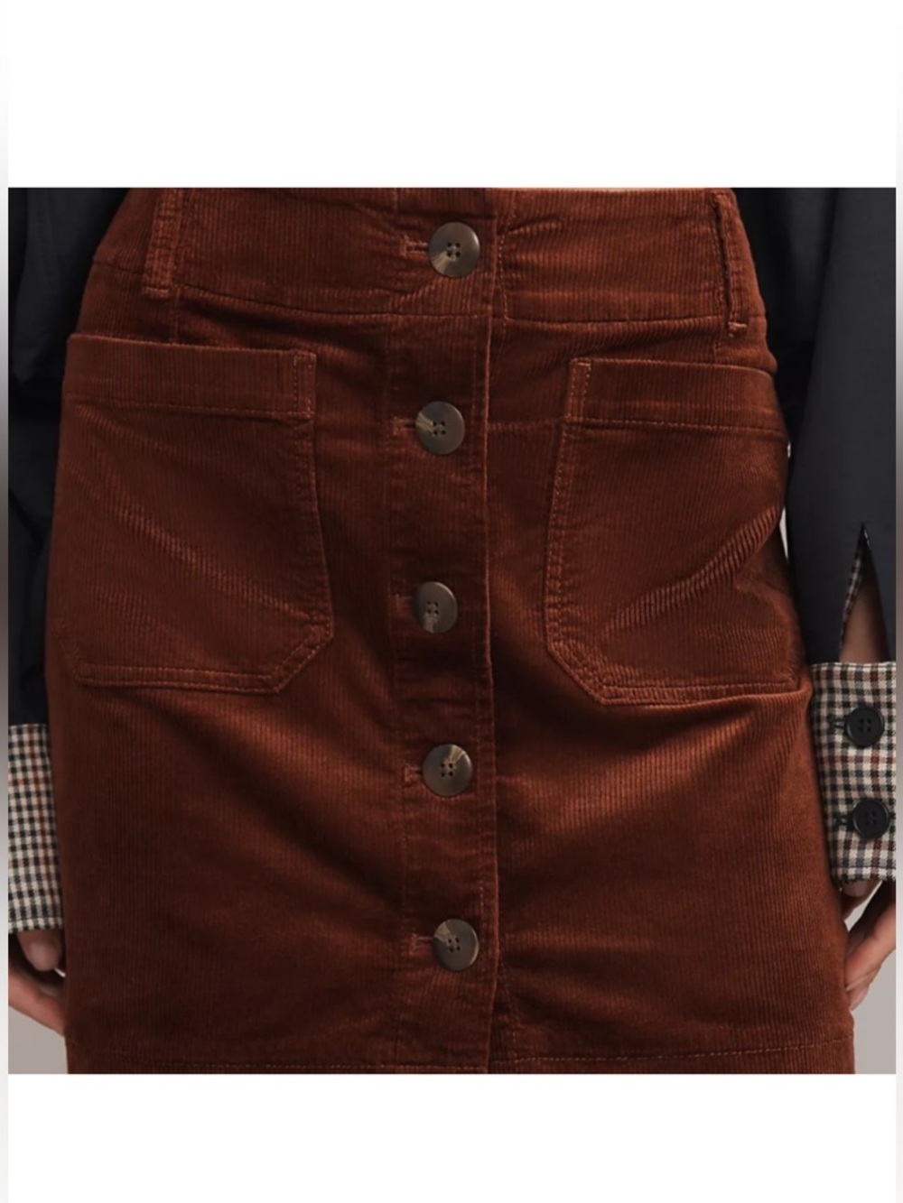 Maeve Anthropologie brown corduroy mini skirt button front XS P - Picture 3 of 11
